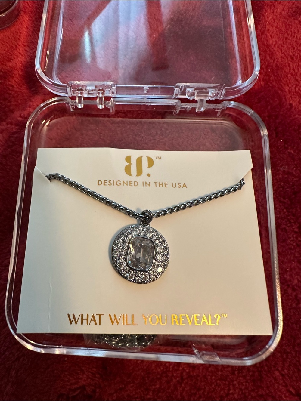 Designed In The USA Silver Crystal Disc Necklace - Clear